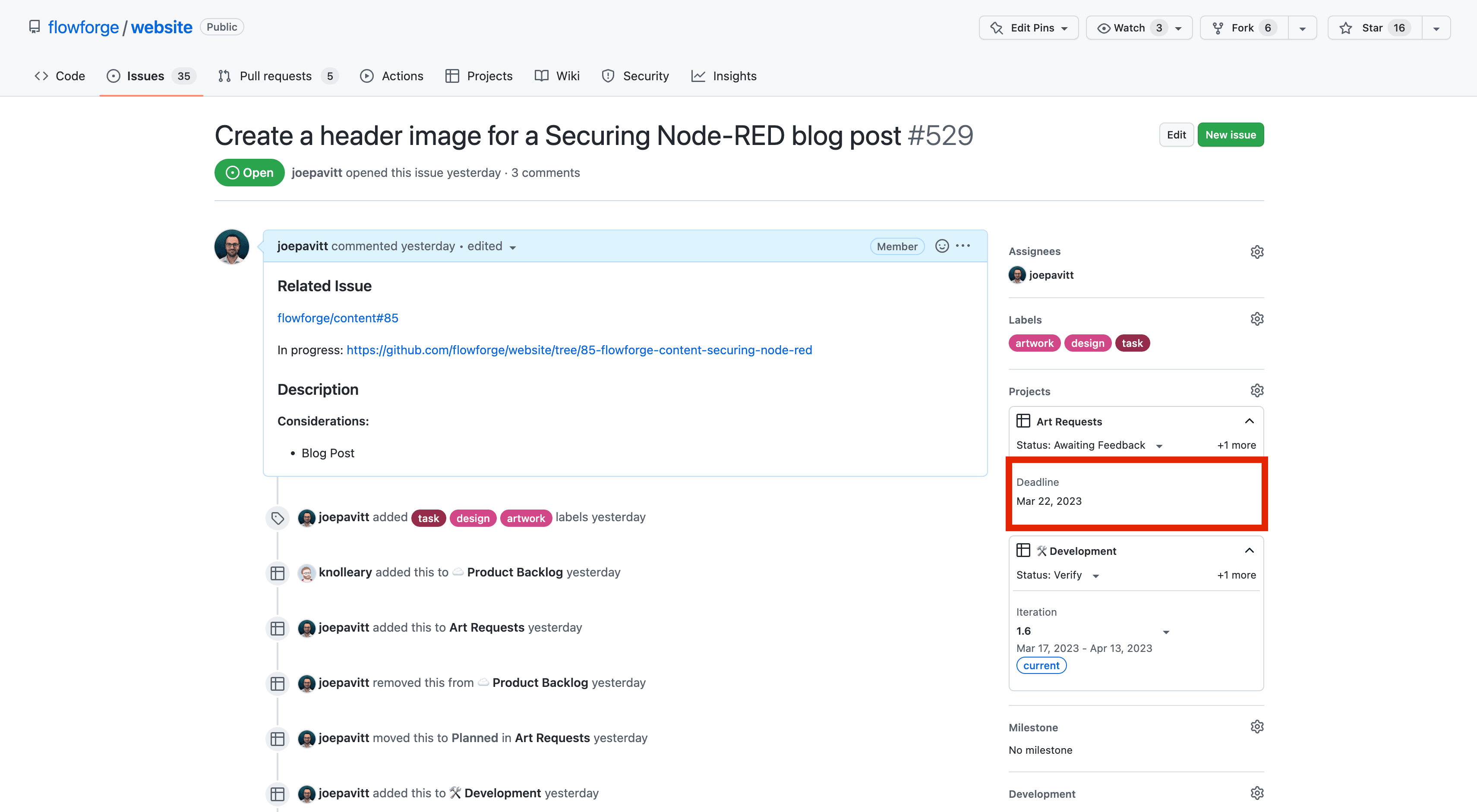 Screenshot from GitHub to show where to set the deadline for an Art Request Screenshot from GitHub to show where to set the deadline for an Art Request